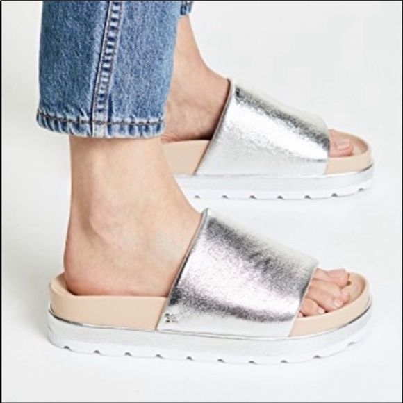 Sam Edelman Shoes - Sam Edelman Shaye metallic silver platform slides slip on shoes Sz 7